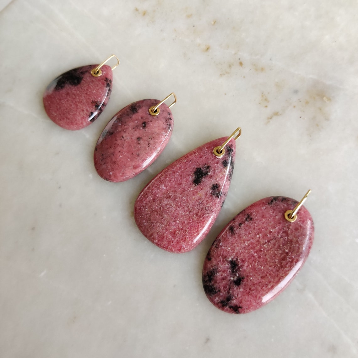 Natural Rhodonite Pendant, 14K Solid Yellow Gold Rhodonite Pendant ...