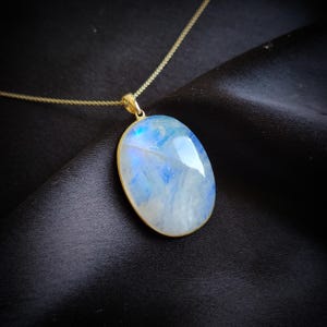 Natural Rainbow Moonstone Pendant, 14K Solid Yellow Gold Rainbow Moonstone Pendant, June Birthstone, Valentine's Day Gift, Moonstone Jewelry