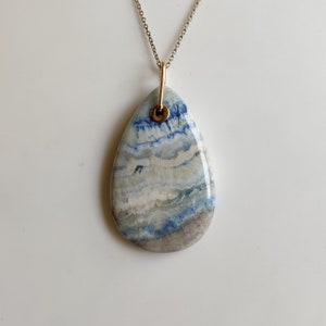 Natural Blue Rhodochrosite Pendant, Gemstone Pendant Set in 14K Solid Yellow Gold Pendant, Rhodochrosite Jewelry, Blue Rhodochrosite Jewelry