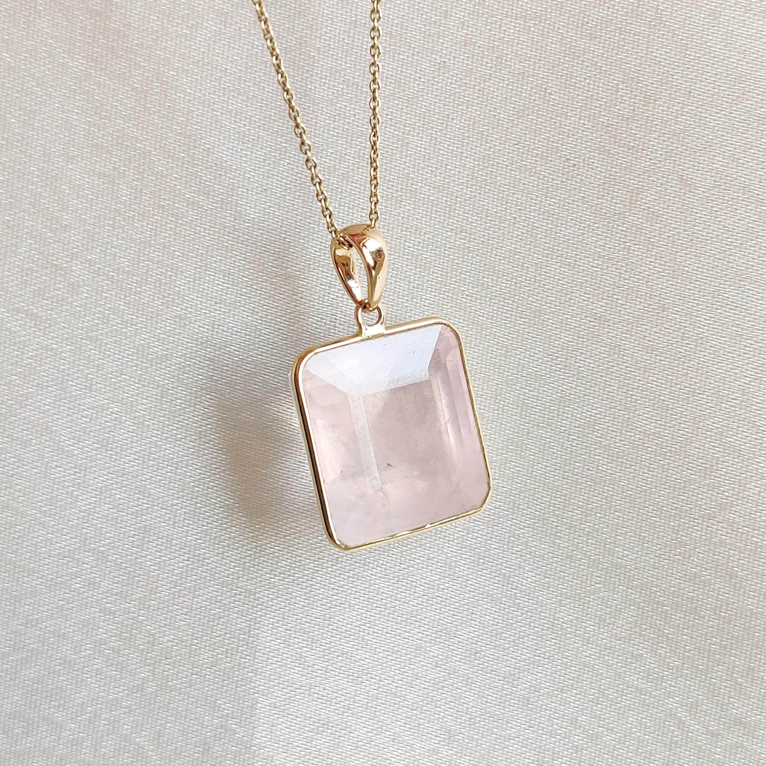 Natural Rose Quartz Pendant, 14K Solid Yellow Gold Quartz Pendant, January Birthstone, Bezel Pendant, Rose Quartz Jewelry, Valentine Gift