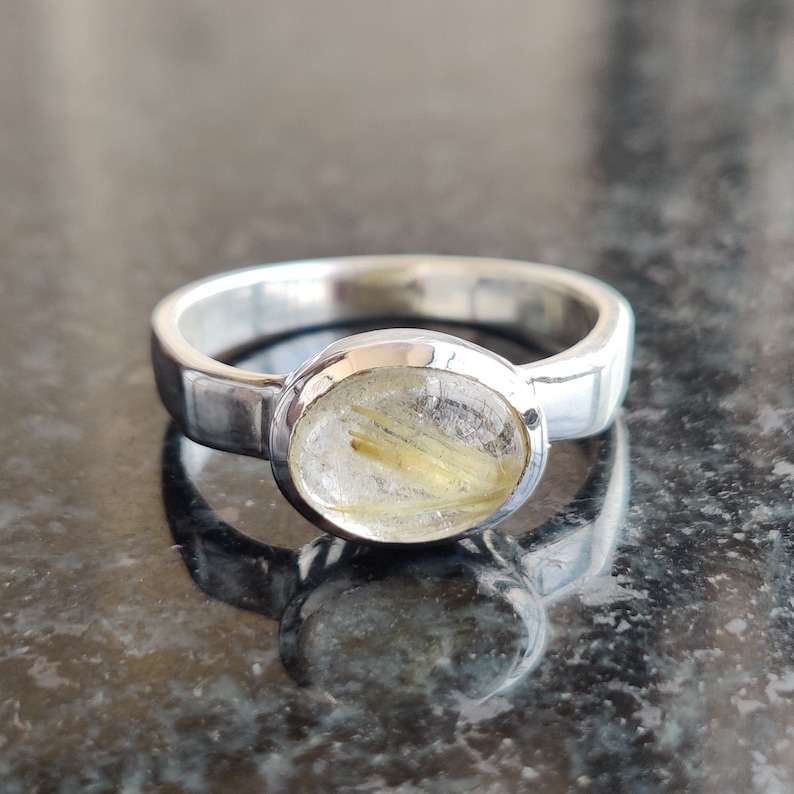 Natural Golden rutile Ring Bold Statement Piece high quality fashion jewelry 92.5 Sterling Silver Ring
