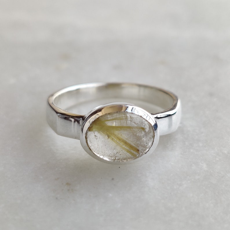 Natural Golden rutile Ring Bold Statement Piece high quality fashion jewelry 92.5 Sterling Silver Ring