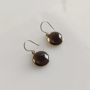 Natural Smoky Quartz Earrings, 14K Solid Yellow Gold Smoky Quartz Earrings, August Birthstone, Smoky Quartz Jewelry, Valentine&#39;s Day Gift