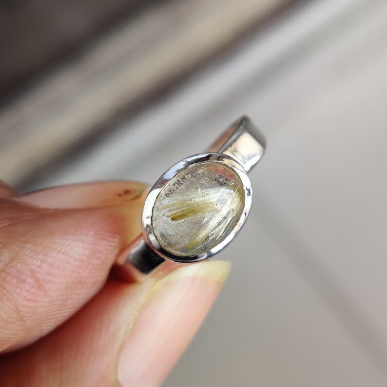 Natural Golden rutile Ring Bold Statement Piece high quality fashion jewelry 92.5 Sterling Silver Ring