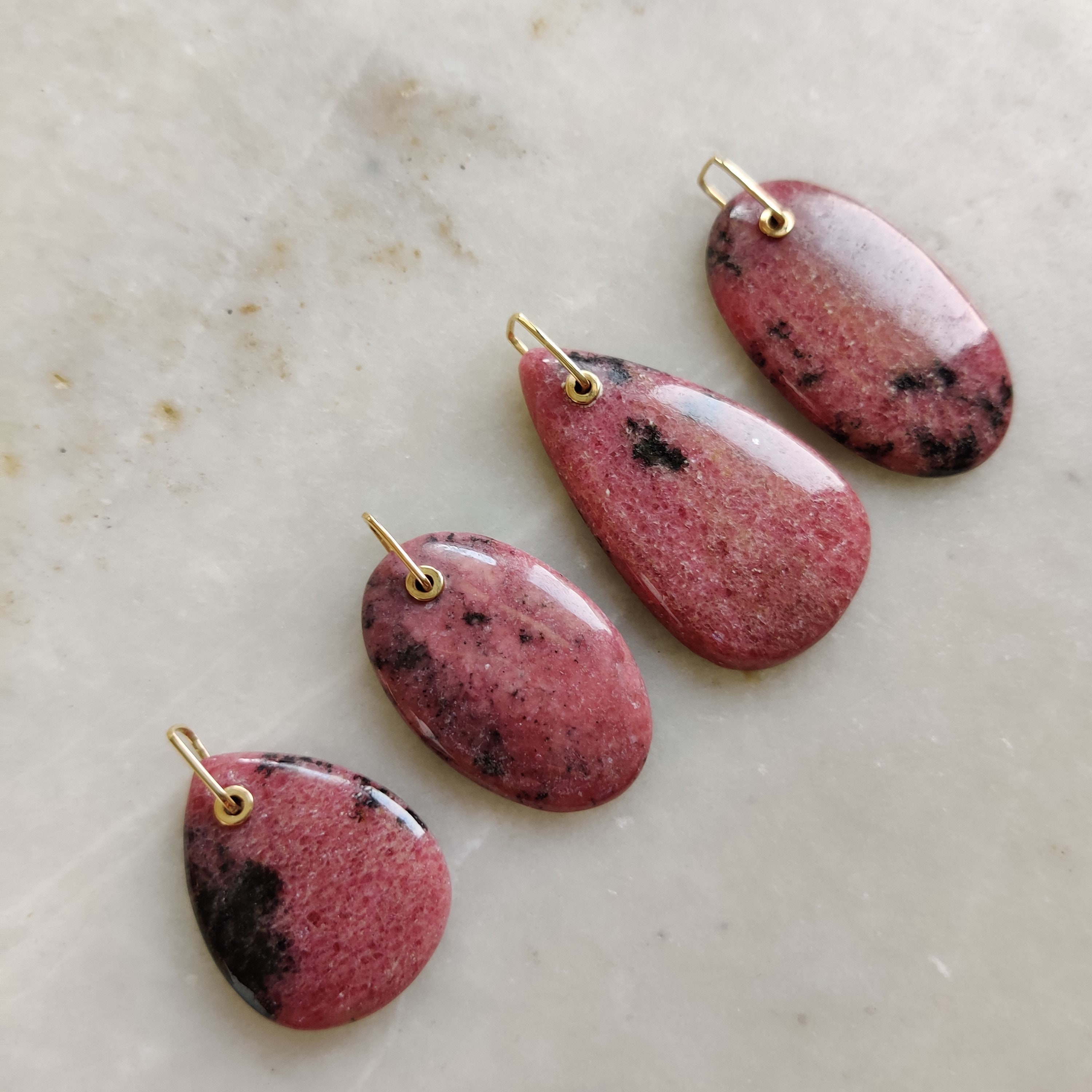 Natural Rhodonite 14K Solid Yellow Gold Pendant, September October ...