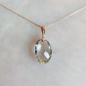 Natural Green Amethyst Pendant, 14K Solid Yellow Gold Amethyst Pendant, February Birthstone Pendant, Amethyst Jewelry, Christmas Present