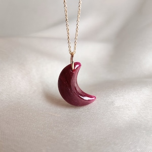 Natural Ruby Pendant, 14K Solid Yellow Gold Ruby Pendant, July Birthstone Pendant, Ruby Jewelry, Moon Shape Pendant, Christmas Present