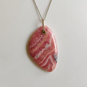 Natural Rhodochrosite Pendant, 14K Solid Yellow Gold Rhodochrosite Pendant, Rhodochrosite Jewelry, Autumn Birthstone, Christmas Present