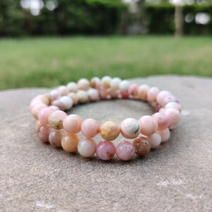 Natural Pink Opal Beaded Bracelet, Pink Opal Round Beads Bracelet, Healing Bracelet, October Birthstone, Pink Opal Arm Bracelet