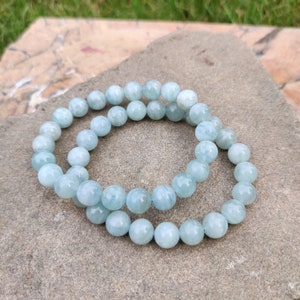 Natural Aquamarine Beaded Bracelet, Aquamarine Round Beads Bracelet, Healing Bracelet, March Birthstone, Aquamarine Arm Bracelet