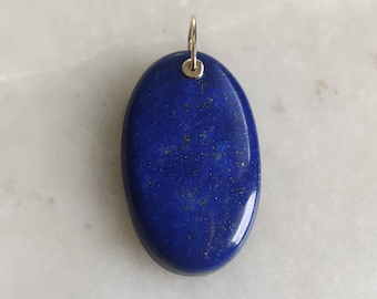 Natural Lapis Lazuli 14K Solid Yellow Gold Drill Pendant, January Birthstone Pendant