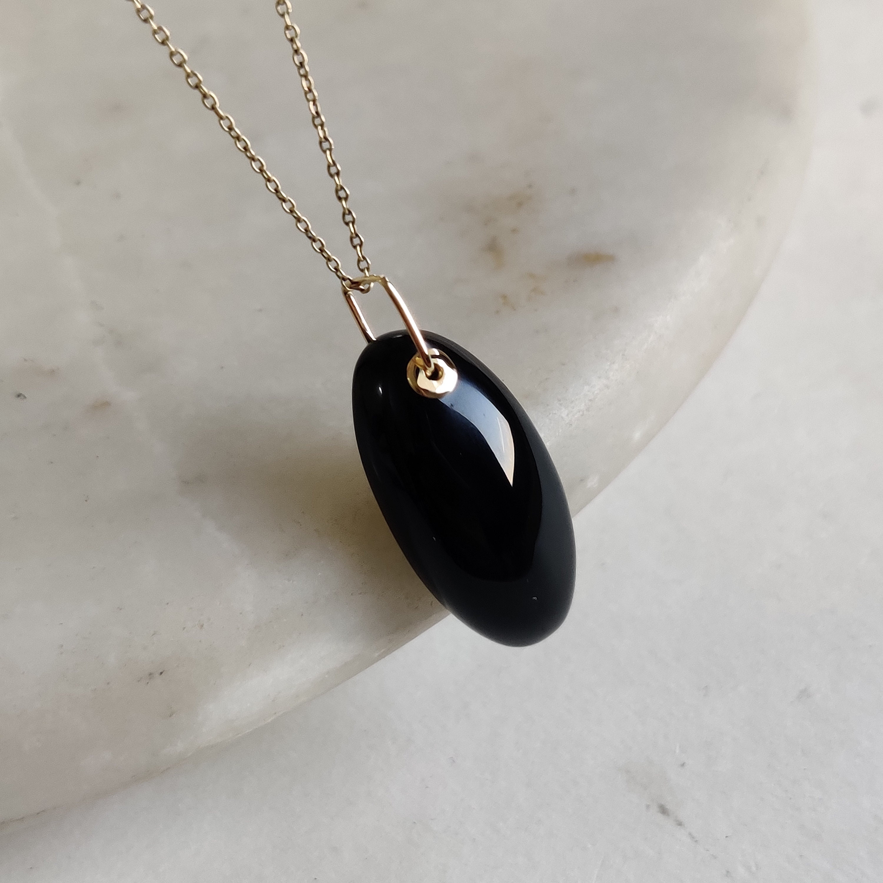 Natural Black Onyx Pendant 14K Solid Gold Black Onyx Pendant Etsy