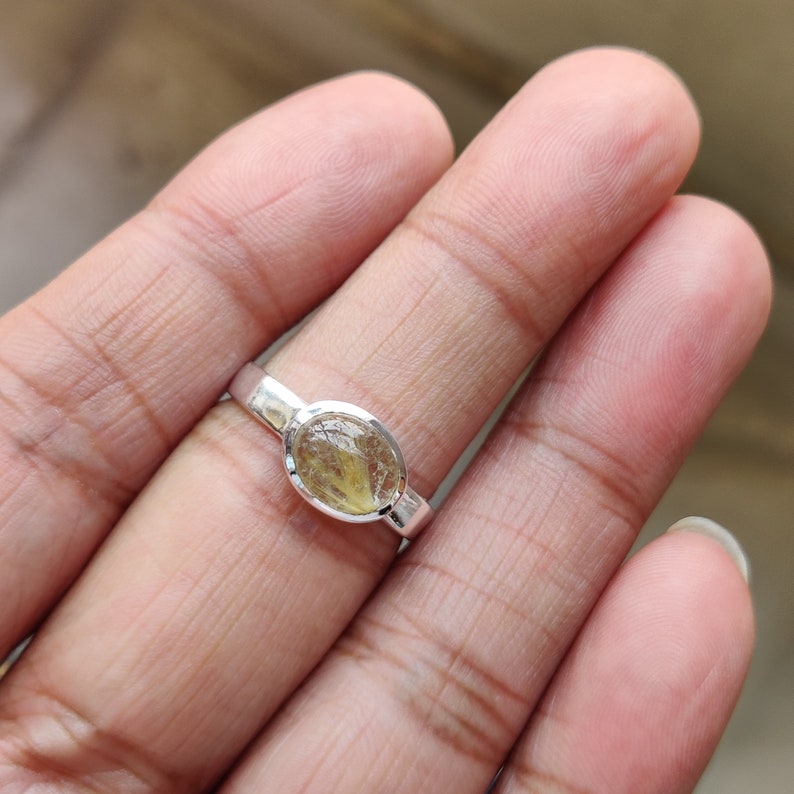 Natural Golden rutile Ring Bold Statement Piece high quality fashion jewelry 92.5 Sterling Silver Ring