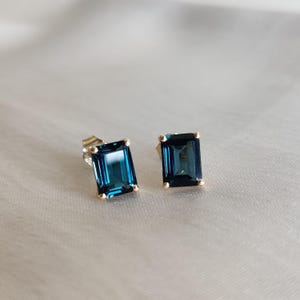 Natural London Blue Topaz Studs Earrings, 10K Solid Yellow Gold Blue Topaz Earrings, December Birthstone, Valentine Gift, Blue Topaz Jewelry