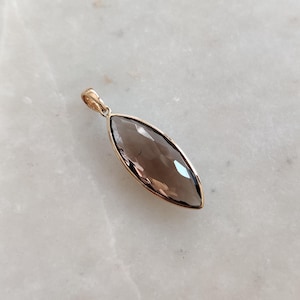 Natural Smoky Quartz Pendant, 14K Solid Yellow Gold Quartz Pendant, June Birthstone, Bezel Pendant, Valentine Gift, Smoky Quartz Jewelry