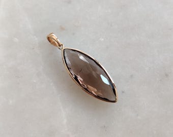 Natural Smoky Quartz Pendant, 14K Solid Yellow Gold Quartz Pendant, June Birthstone, Bezel Pendant, Valentine Gift, Smoky Quartz Jewelry