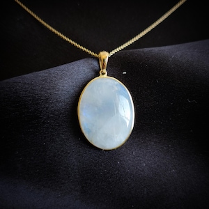 Natural Rainbow Moonstone Pendant, 14K Solid Yellow Gold Rainbow Moonstone Pendant, June Birthstone, Valentine's Day Gift, Moonstone Jewelry