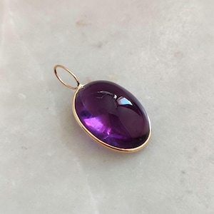 Natürlicher lila Amethyst-Anhänger, 14K solider Gelbgold-Amethyst-Anhänger, Februar Geburtsstein, Lünette Anhänger, Geschenk zum Valentinstag