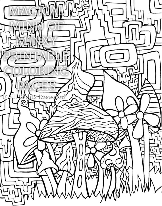 hand drawn adult coloring page psychedelic mushroom art etsy australia