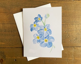 Forget-Me-Not Flower Notecard - Ensemble de cartes aquarelle originales de 9 avec enveloppes