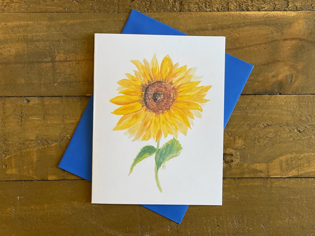 Sunflower Watercolor Art Note Cards With Blue Envelopes - Set of 9 - Etsy
