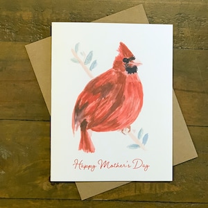 Cartão Cardinal Feliz Dia das Mães em envelope branco ou envelope de papel Kraft - Cartão de impressão artística em aquarela