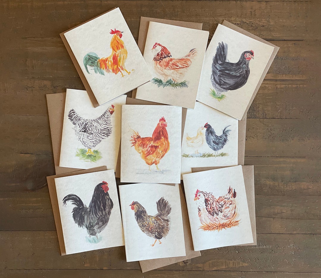 Parchment Paper Chicken Variety Pack Blank Note Cards Watercolor Set of