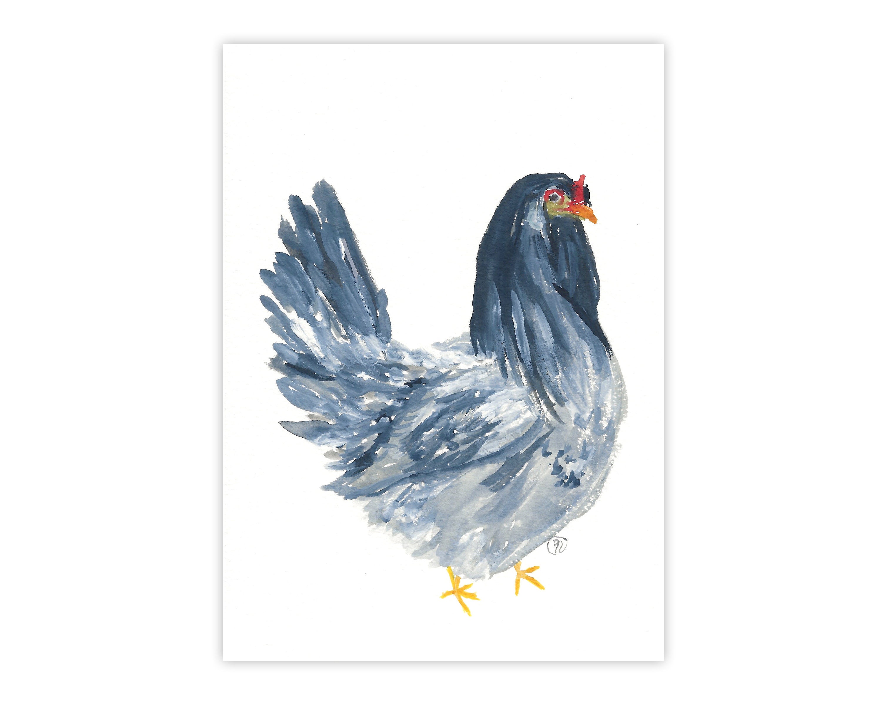 Blue Easter Egger Chicken Watercolor Print - Etsy