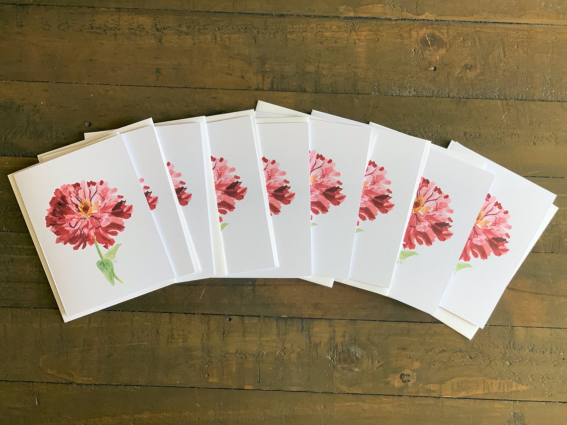 Zinnia Note Cards Set of 9 Original Watercolor Art Prints of Etsy Israel