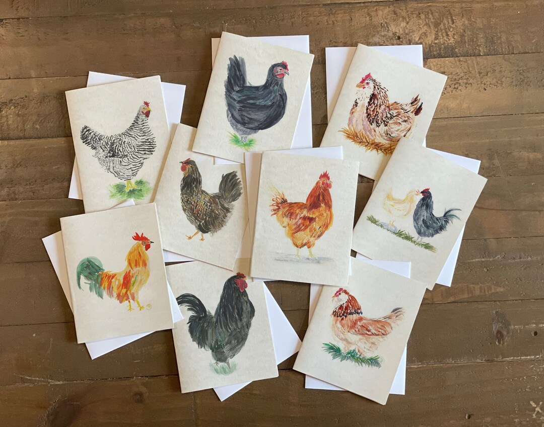 Parchment Paper Chicken Variety Pack Blank Note Cards Watercolor Set of