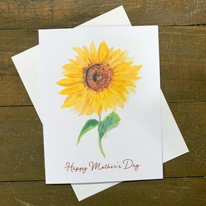 Tarjeta del Día de la Madre Feliz Girasol Amarillo en Sobre Blanco o Sobre de Papel Kraft - Tarjeta de Impresión de Arte de Acuarela