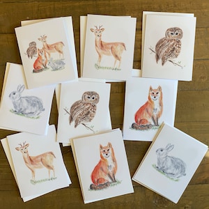 Waldtiere - 9er Set Original Aquarell Blanko Grußkarten mit Umschlägen