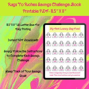 Rags to Riches Savings Challenge Book, Digital, PDF, Printable PDF ...