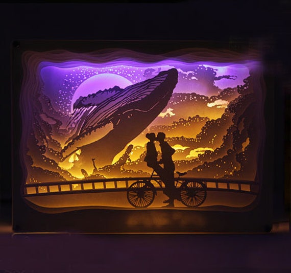 3D Kiss Paper Carving paper Cut Led Light Box Night Light birthday