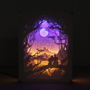 3D Moon Night Paper carving/Paper cut led light box Night light/Birthday Gift/Anniversary/Wedding/Valentine's Day Gift/Bedroom decor