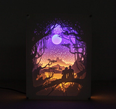 3D Moon Night Paper Carving/paper Cut Led Light Box Night Light