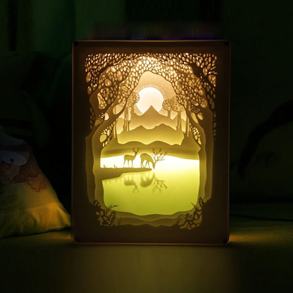 3D Sunset Paper carving/Paper cut led light box Night light/Birthday Gift/Christmas Gift/Anniversary/Wedding/Bedroom decor/living room decor
