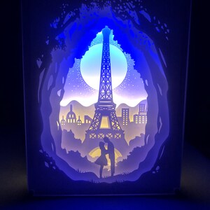 3D Love in Paris Paper carving/Paper cut led light box Night light/Birthday Gift/Anniversary/Wedding/Valentine&#39;s Day Gift/Bedroom decor