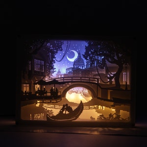 3D Love in Venice Paper carving/Paper cut led light box Night light/Birthday Gift/Anniversary/Wedding/Valentine&#39;s Day Gift/Bedroom decor