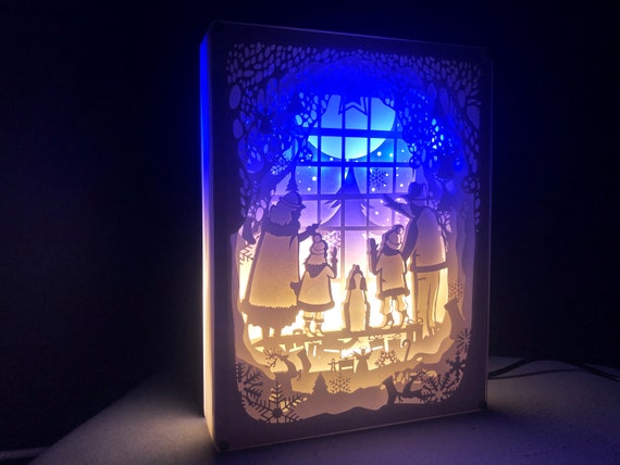 3D Paper Cut Light Box Light Boxes Digital SVG Files Paper Cut 3d Light Box  Template File Boy Sitting on Tree 