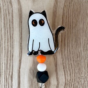 Orange Spooky Cat Badge Reel /Badge Reel / Teacher, Nurse, or Veterinarian Badge Reel
