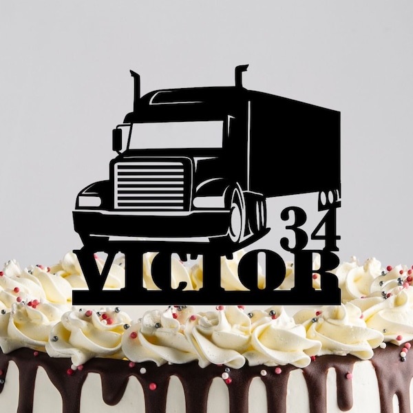 Trucker Cake Topper, 18 Wheeler, Semi Truck, Birthday, Groom, Wedding Decor, Father's Day, Truck Driver, Dad's Birthday, Age, Driver, OTR