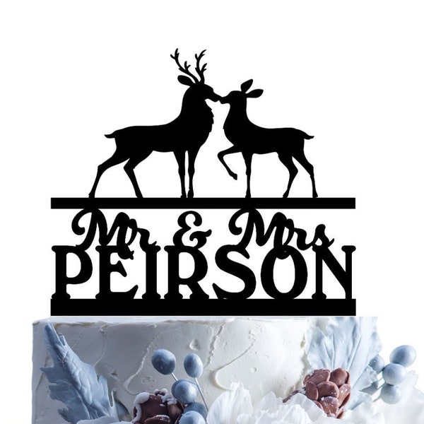 Deer Wedding Cake Topper, Wildlife, Mr and Mrs, Outdoor Wedding, Hunting Couple, Deer and Doe, His and Hers, Wedding Decor, Personalized