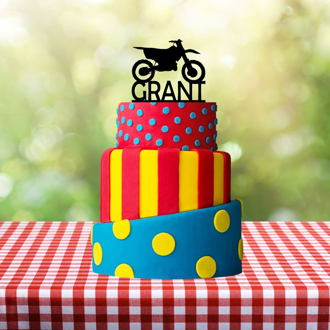 Dirtbike Cake Topper, Motorcross, Motorcycle, ATV, Motor Sports, Birthday Party, Wheelie, Boy