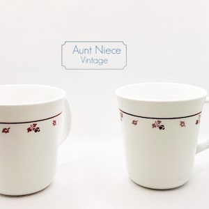 Sets and singles Vintage Corning Coffee mugs &quot;Burgundy Rose&quot; pattern corningware corelle pyrex bluebell flowers coffee cups c.1990s