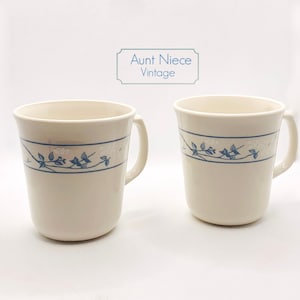 Sets and single of Vintage Corning Coffee mugs &quot;Blue White Leaves&quot; pattern #46 corningware corelle pyrex bluebell flowers coffee cups 1990s