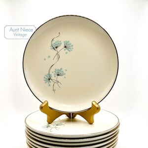 Selection of Vintage Dessert Plates Taylor Smith Taylor Co blue lace flower with silver accent 6.5&#39;&#39; plates sets & singles c. 1950s