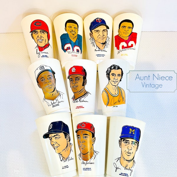 mix match vintage MLB and vintage NFL 7-11 and Skippers collectible cups vintage sports gift retro mlb retro nfl gift c.1970s