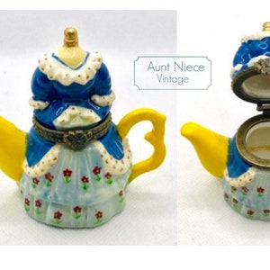 Vintage Trinket Box Seamstress Teapot || Vintage pill box || Engagement ring box || Vintage ring box || seamstress gift || costumer gift