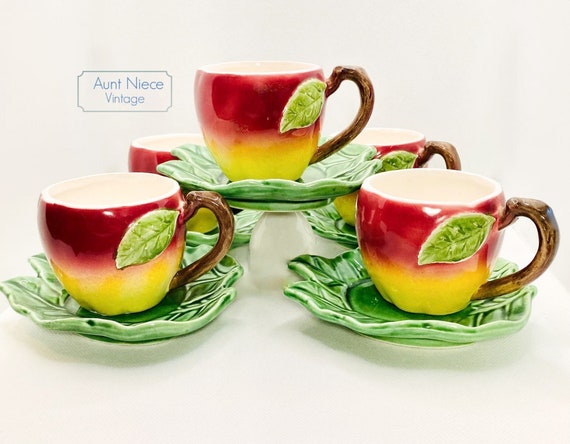 Sets and singles sold separately 1950s Vintage small demitasse cups saucers apple shaped cups and leaf saucers Smith Western
